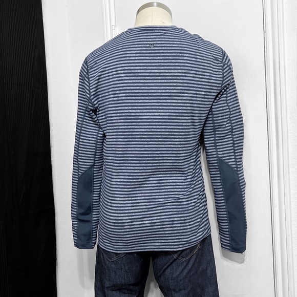 Lululemon Men’s Speed Long Sleeve Shirt Classic Stripe Heathered Black Iris Blue - Picture 6 of 14